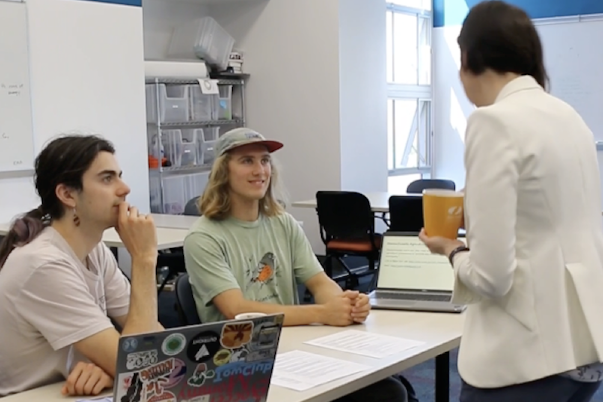 Local Democracy students discuss their final project at the 2026 Olin Expo