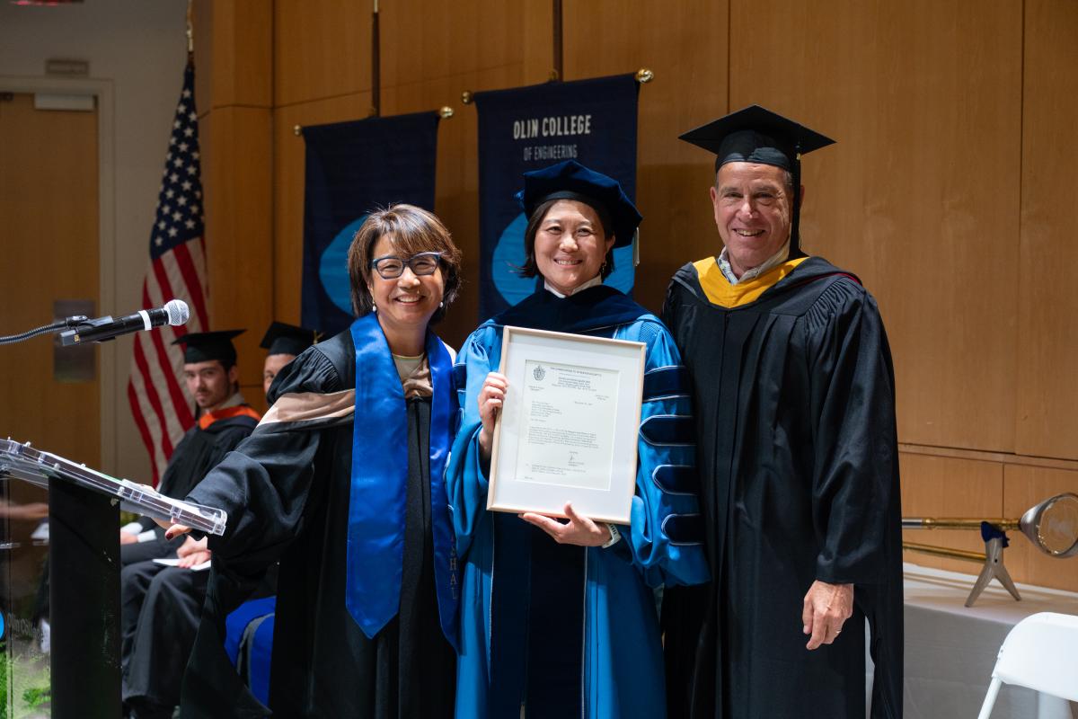 Olin President R. May Lee is pictured with members of the Board during the Inauguration ceremony on Sept. 25, 2026.