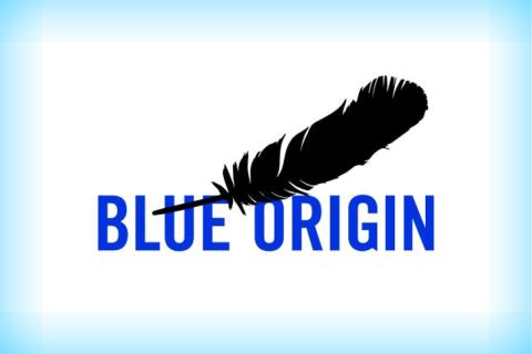 a graphic with a bird feather and the words blue origin