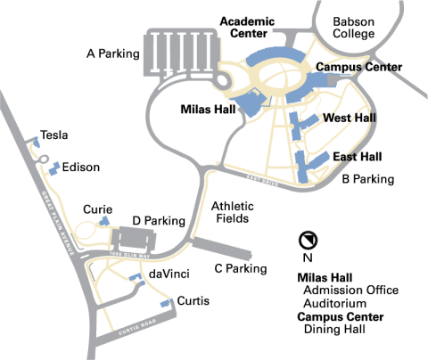 Olin College of Engineering's campus map