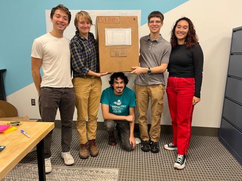 Five Students with a box
