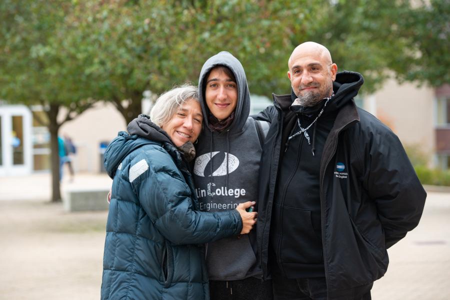 A family reunion at Olin College's Family Weekend 2021 A photo of a mother hugging her college aged son