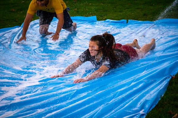 Slip n slide on campus during Fall 2022.