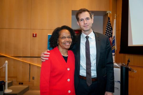 Dr. Gilda Barabino and Congressman Jake Auchincloss stand side by side