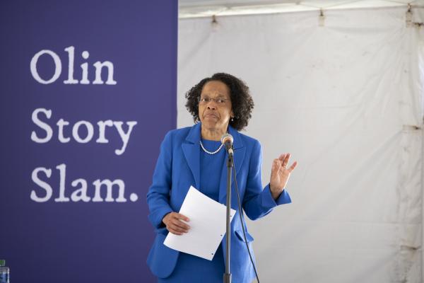 President Gilda Barabino performs at her Inauguration Story Slam