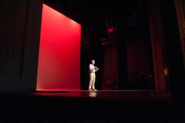Student Antonio Perez performs at Remaking Education at the Paramount Theater