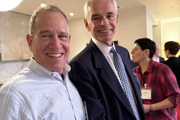 Olin Board of Trustees, Al Bunshaft and William B. Norden pose for a photo while attending the Olin on the Road trip to New York City.