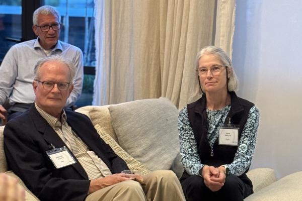 Two guests are pictured while attending the Olin On the Road trip to New York City.