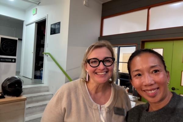 Olin's Laura Dill and Prescille Cernosia take a selfie while in San Francisco.