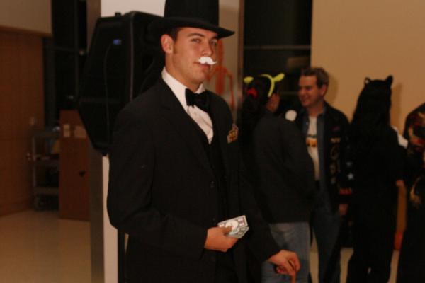 Kevin Tostado ’06 dressed up as Monopoly during a halloween event at Olin. 