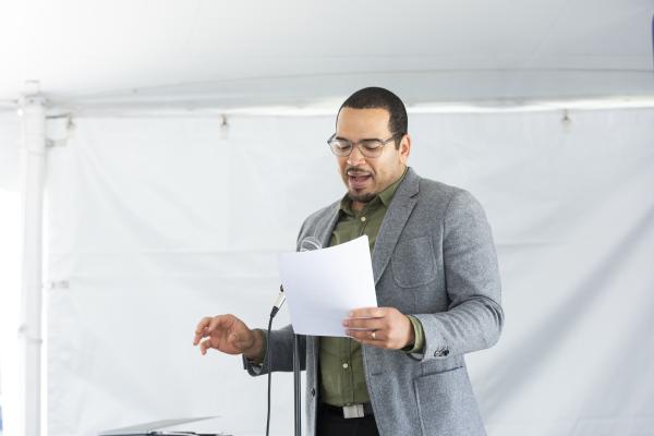 Amon Millner, Olin professor, performs during a recent Olin Story Slam.
