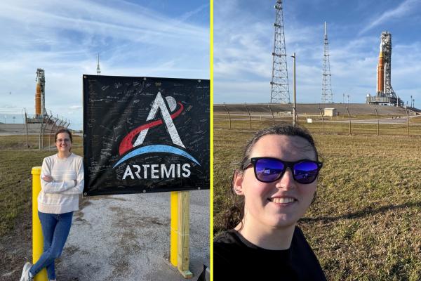 Olin alumni pose at the Denver ULA date station during the Artemis II launch in April, 2026.