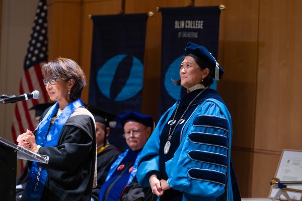 Jeannie Diefenderfer, chair of Olin's Board of Trustees, speaks at President Lee's inauguration