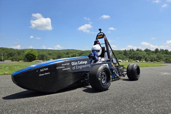 Olin Electric Motorsports electric race car on the road.
