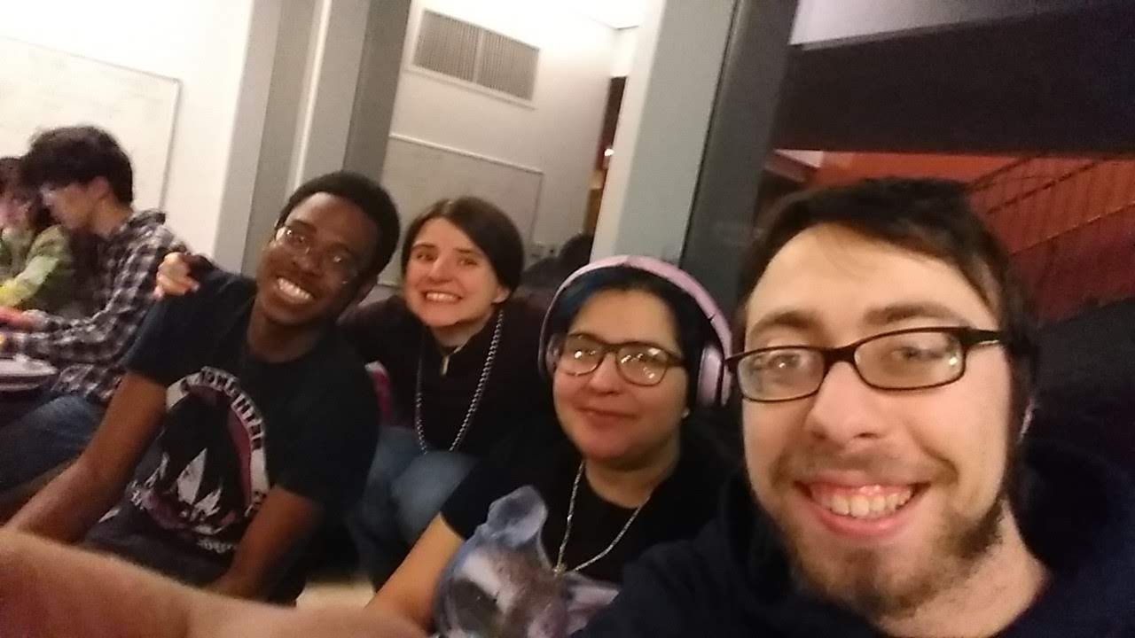 A group of students hanging out in the West Hall Third-Floor Ante Lounge.